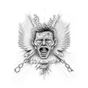 Falling icarus with chainsawman head tattoo design idea