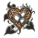 An simple design of hearts with flames, inspired by the heart on fire emoji tattoo design idea