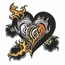 An simple design of hearts with flames, inspired by the heart on fire emoji tattoo design idea