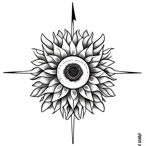 sunflower as a compass pointing north tattoo design idea