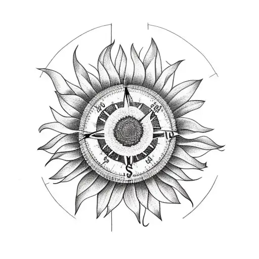 Sunflower as a compass pointing north tattoo design idea