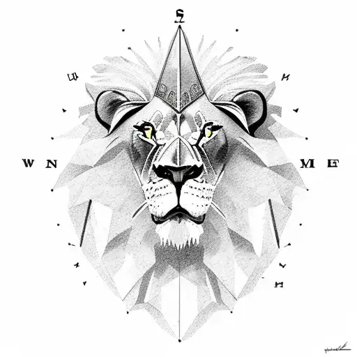 lion, compass, mountain  tattoo design idea