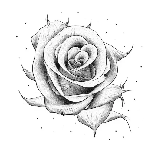 A blackwork tattoo of a rose with Aztec patterns intertwined tattoo design idea