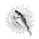 carp with sunset tattoo design idea