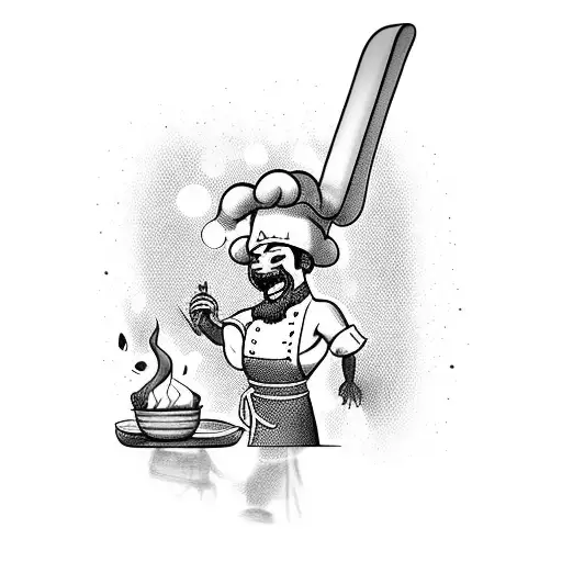 A chef singing while cooking with a dragon as their sous chef tattoo design idea