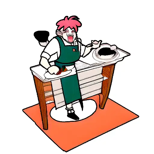 A chef singing while cooking with a dragon as their sous chef tattoo design idea