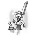 A chef singing while cooking with a dragon as their sous chef tattoo design idea