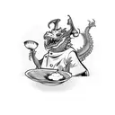 A chef singing while cooking with a dragon as their sous chef tattoo design idea