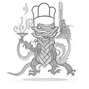 A chef singing while cooking with a dragon as their sous chef tattoo design idea