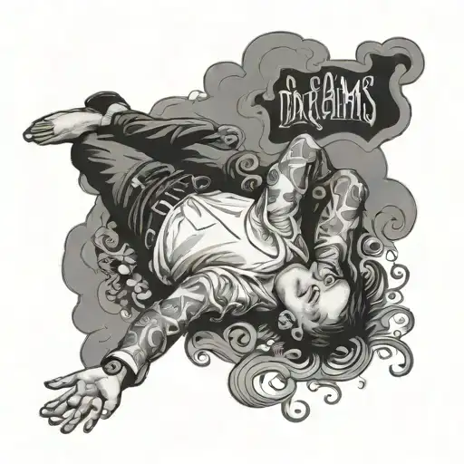 a man laid down dreaming with the words "dreams to reality" tattoo design idea
