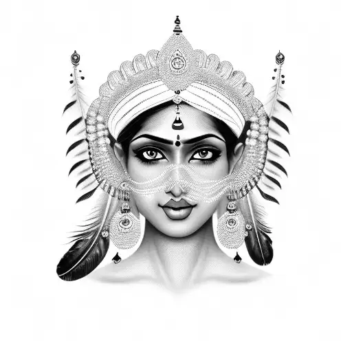 create an Indian woman with a European face and feathers on her head tattoo design idea