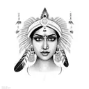 create an Indian woman with a European face and feathers on her head tattoo design idea