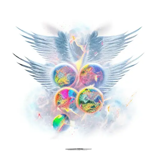 Wings with broken heards tattoo design idea