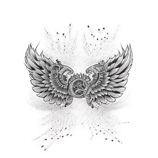Wings with broken heard tattoo design idea