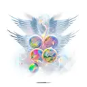 Wings with broken heards tattoo design idea