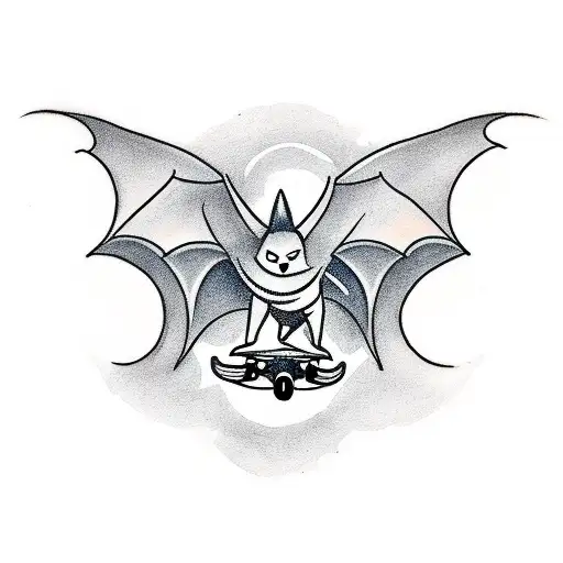 A minimalist tattoo of a bat holding a skateboard in its claws tattoo design idea