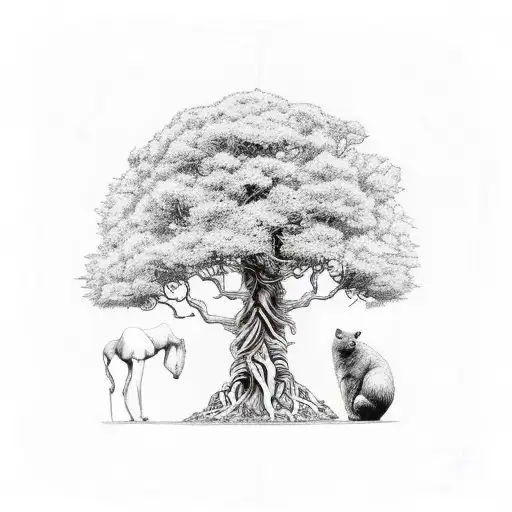 mother earth tree with animals tattoo design idea