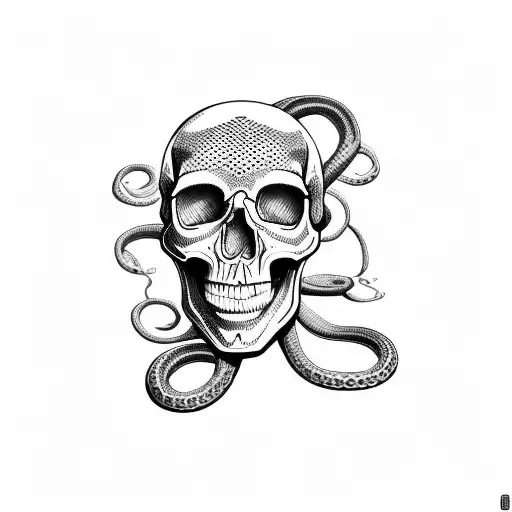 skull and snake tattoo design idea