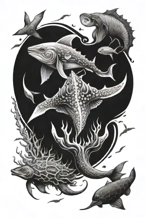 sea ​​marine creatures tattoo design idea