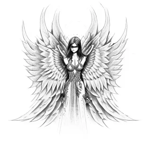 techno angel half angel wing devil wing tattoo design idea