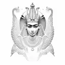 An intricate blackwork tattoo featuring the Egyptian goddess Isis surrounded by mathematical equations and symbols, with a touch of esoteric imagery. tattoo design idea