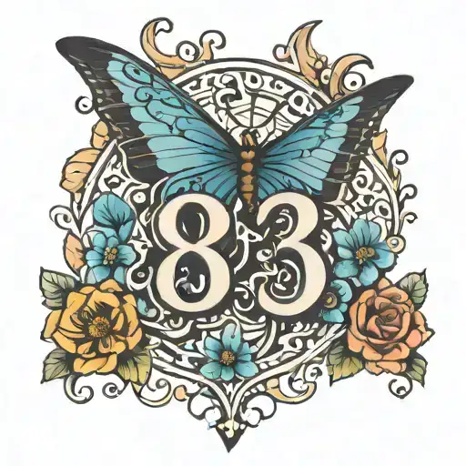 The number “831” with blue butterflies on the upper right corner and lower left corner tattoo design idea
