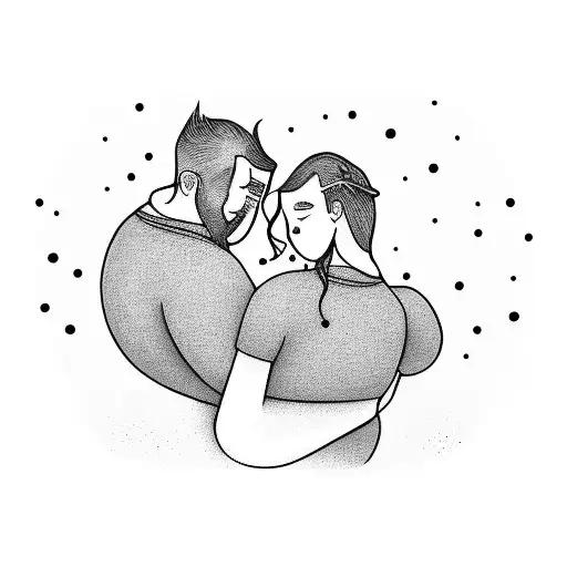 two people hugging in front of a sign tattoo design idea