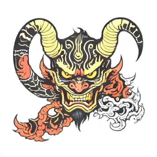 oni demon mask split in half moon tattoo design idea