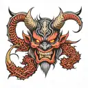 oni demon mask split in half moon tattoo design idea