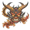 oni demon mask split in half moon tattoo design idea