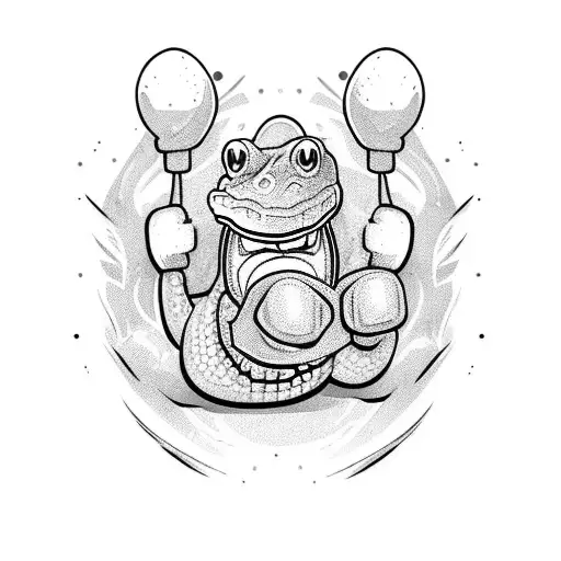 crocodile with boxing gloves watching television tattoo design idea