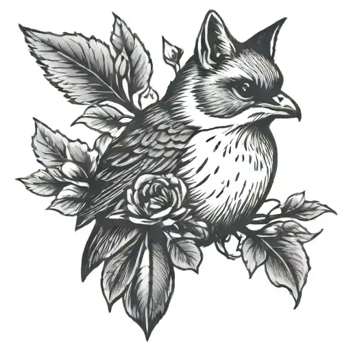 fox finch tattoo design idea