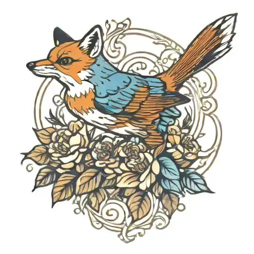 fox finch tattoo design idea