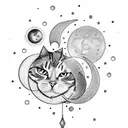 a crescent moon with dangles and a cat and the sun tattoo design idea