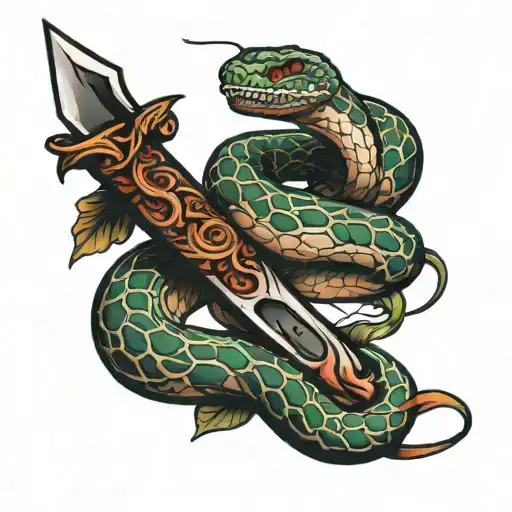 snake with a knife in blood tattoo design idea