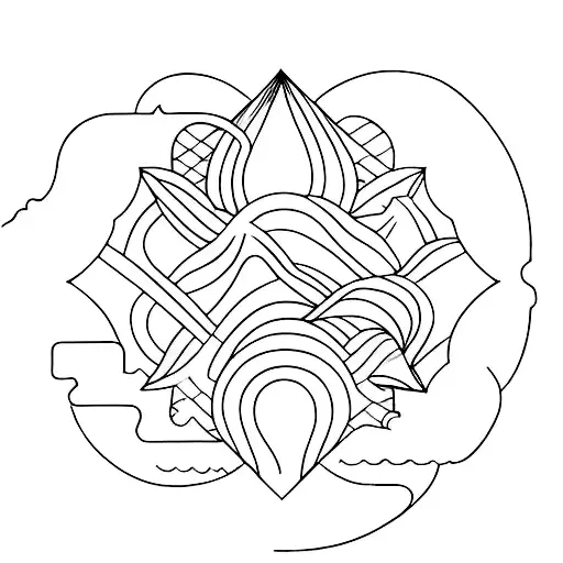 A minimalist tattoo of a mountain range reflecting on a serene lake tattoo design idea