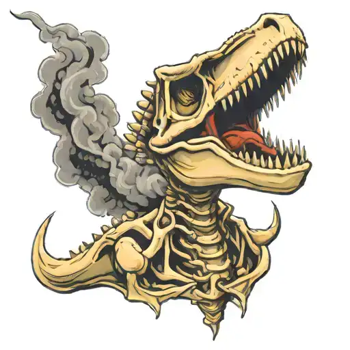 letter a t Rex Skeleton smoking a cigarette tattoo design idea
