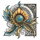 sun and peacock feather tattoo design idea