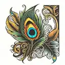sun and peacock feather tattoo design idea