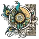 sun and peacock feather tattoo design idea