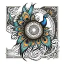 sun and peacock feather tattoo design idea