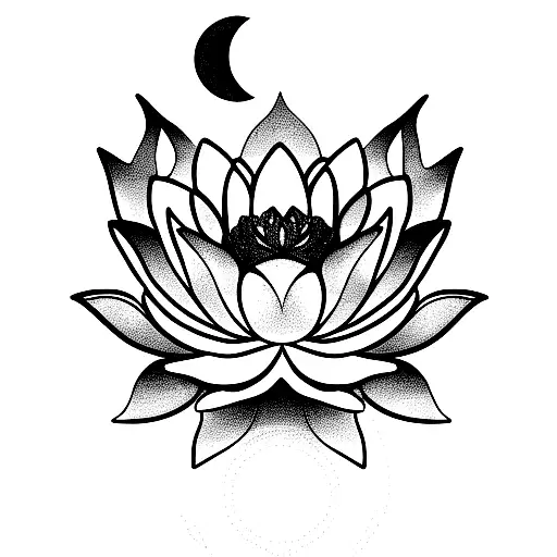 Lotus Flower and moon tattoo design idea