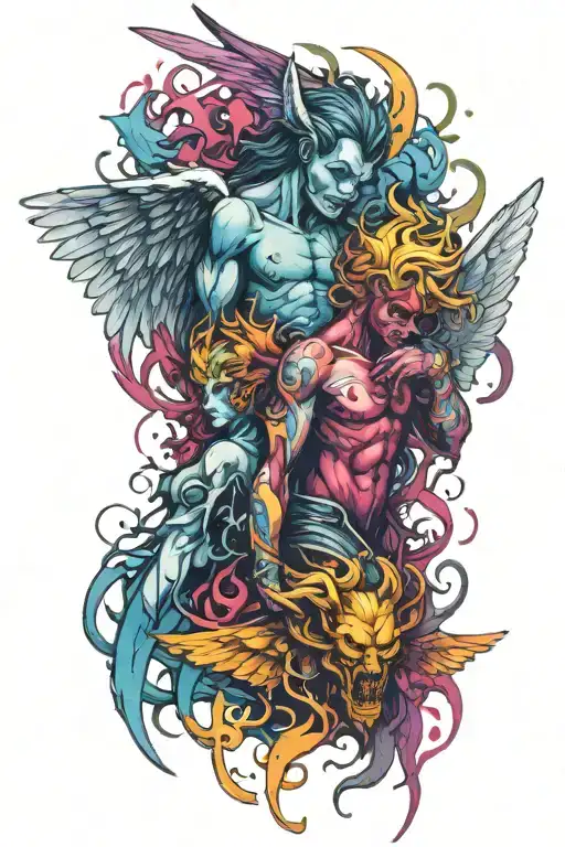 angel and demon tattoo design idea