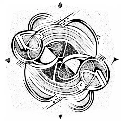 yin and yang with fatma hand in a callygraphy and geometric style tattoo design idea