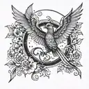 A tarot card featuring a mystical phoenix rising from the ashes, surrounded by Taurus stars and flowers tattoo design idea