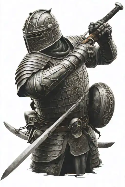 great wall wrapped in knight holding a sword tattoo design idea
