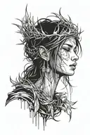 girl with a crown of thorns is crying anime girl tattoo design idea