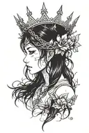 girl with a crown of thorns is crying anime girl tattoo design idea