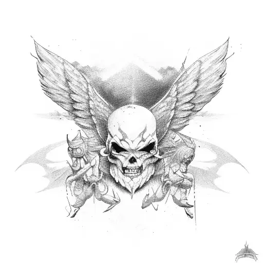angels and demons fighting tattoo design idea