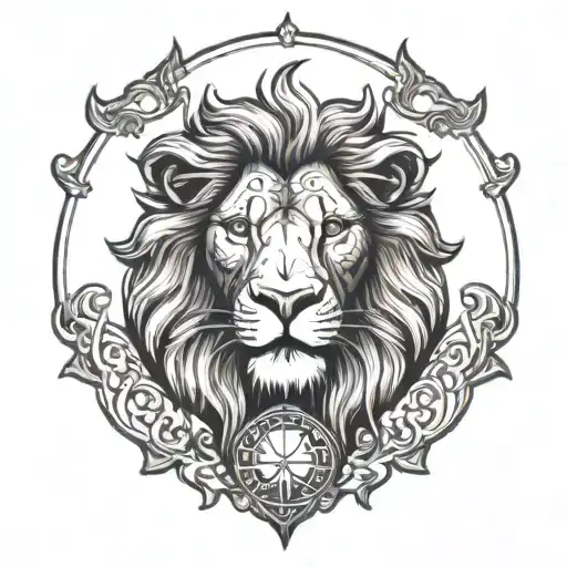 sun devouring lion head tattoo design idea